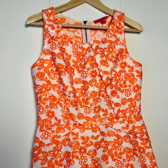 Vibrant & Unique Betsey Johnson Orange and White Floral Dress Back zipper size 8 - Picture 3 of 15